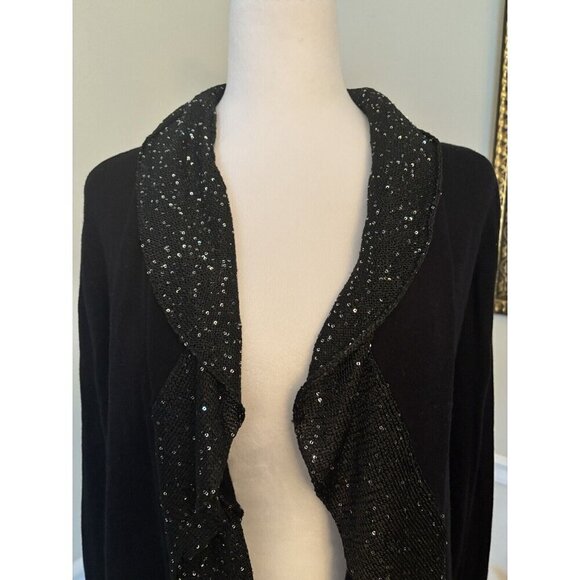 Soft Surroundings Womens Size M Black Open Front Cardigan Sweater Sequin Trim - Picture 2 of 6